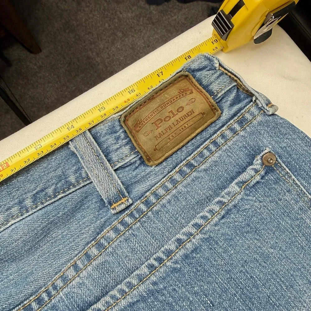 Polo Ralph Lauren Jeans Mens 38x34 Blue Light Wash Regular Bootcut Distressed